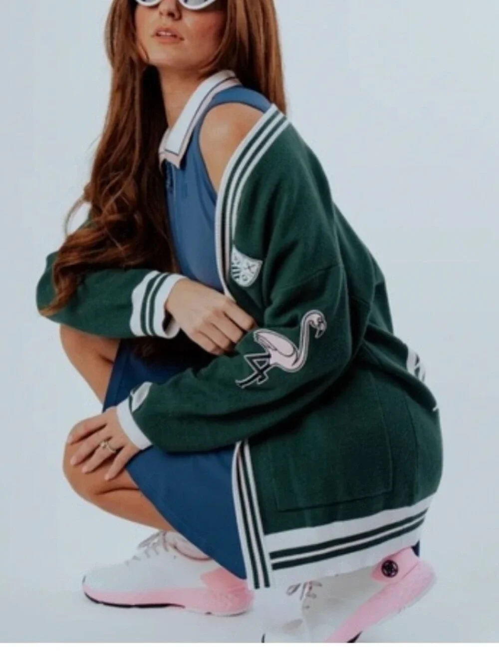 Fore Alll Womens XL Green Collegiate Golf Babe Cardigan Patches Preppy Academia